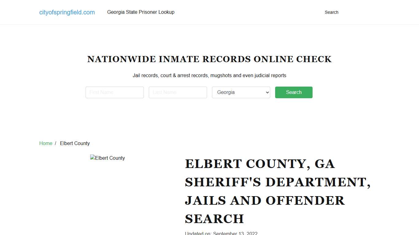 Elbert County GA, Sheriff's Department, Jails and Offender Search